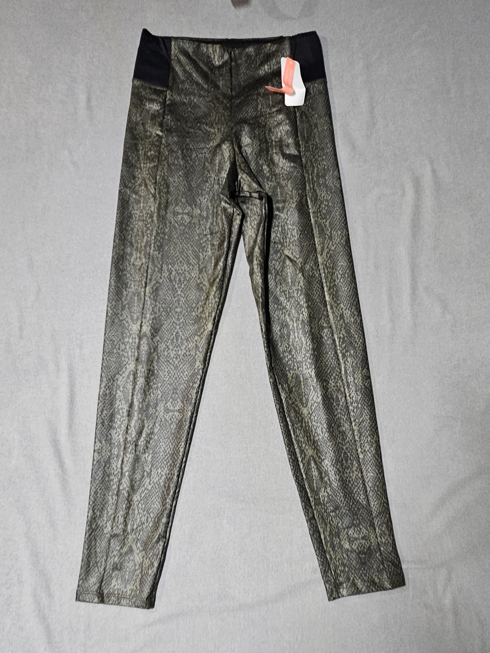 Leonisa Faux Snakeskin Leggings in Olive with Black Waistband